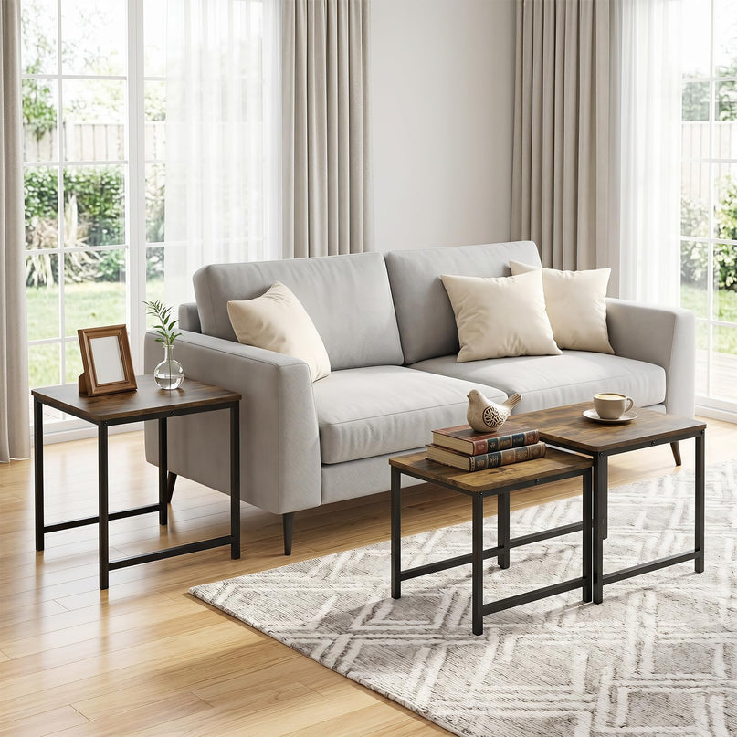Giantex Modern Nesting Coffee Table Set of 3 with Metal Frame for Small Space