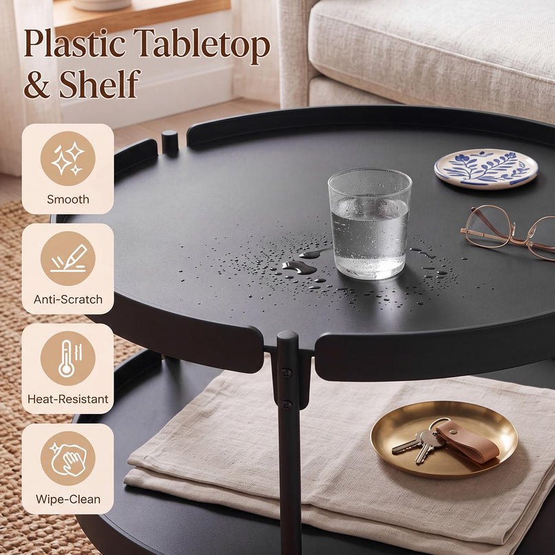 GIANTEX 2-Tier Round Coffee Table with Storage