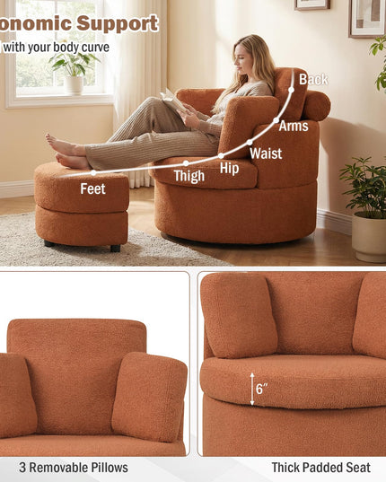 Fauteuil pivotant Giantex 360° avec pouf de rangement demi-lune