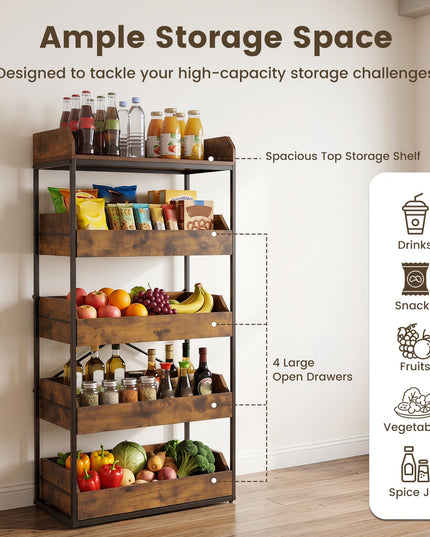 Giantex 5-Tier Food Storage Basket with 4 Pull-out Drawers & X-Shaped Metal Frame