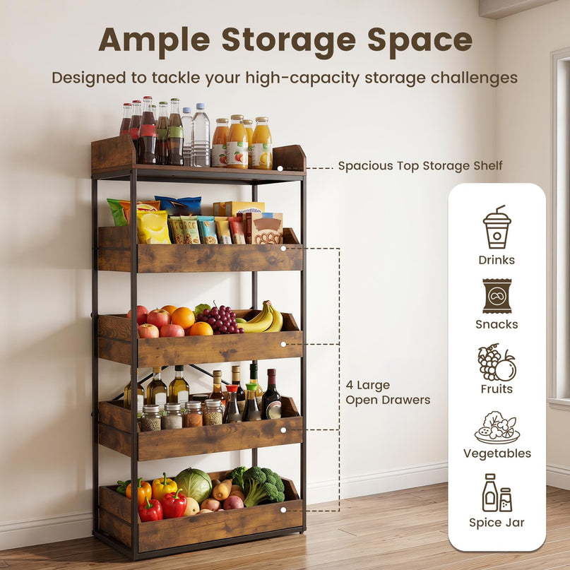 Giantex 5-Tier Food Storage Basket with 4 Pull-out Drawers & X-Shaped Metal Frame