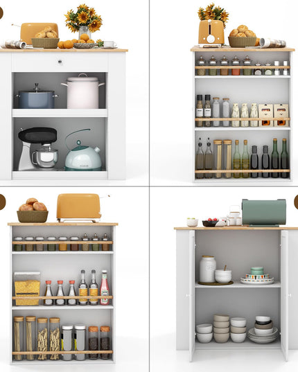 Giantex Kitchen Island with Storage, 2-Door Buffet Cabinet, 6-Tier Spice Racks, Drawer, Shelves