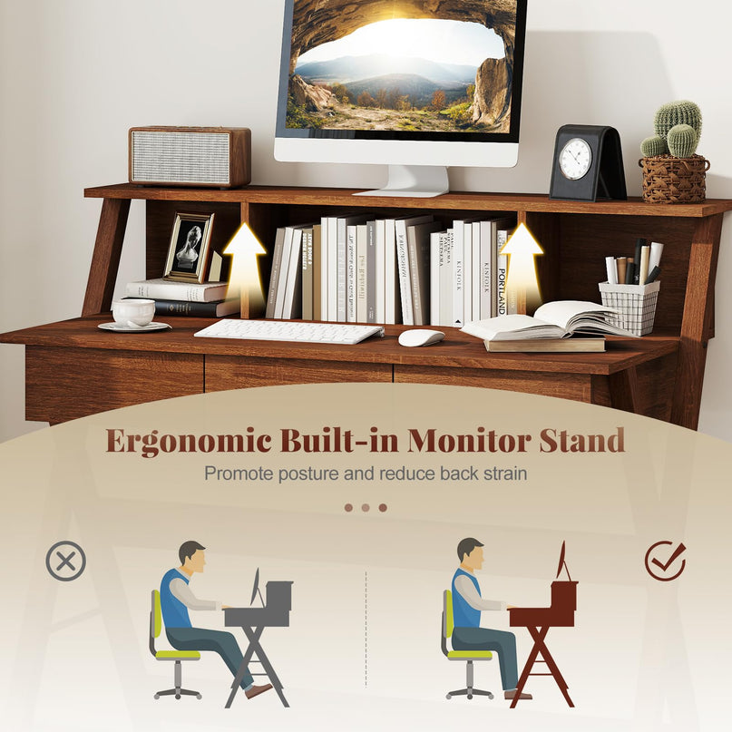 Bureau moderne du milieu du siècle Giantex avec 3 tiroirs