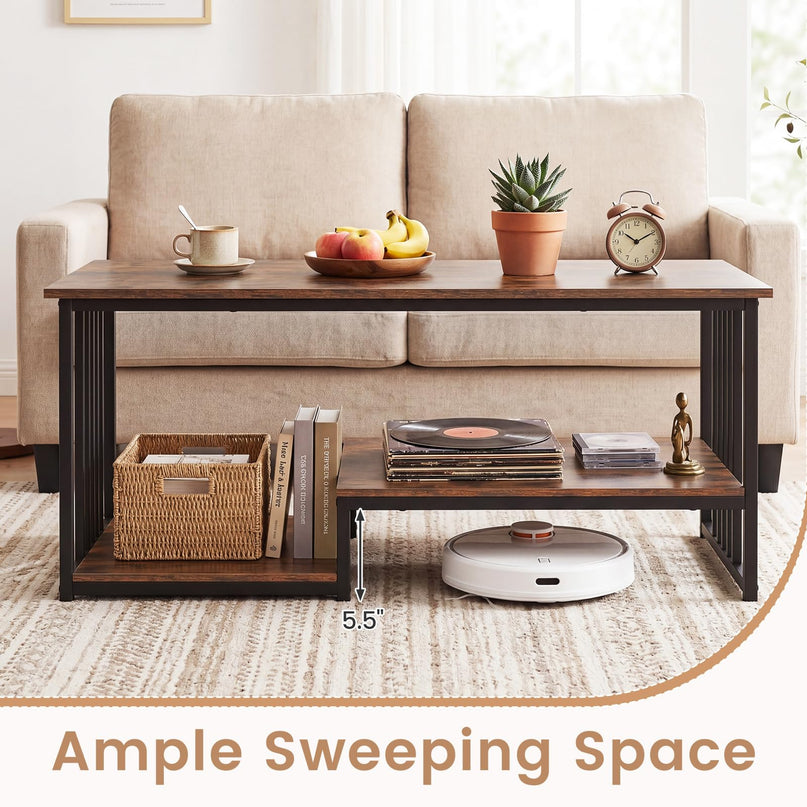 Giantex 43.5" Rectangle 2-Tier Farmhouse Coffee Table with Storage