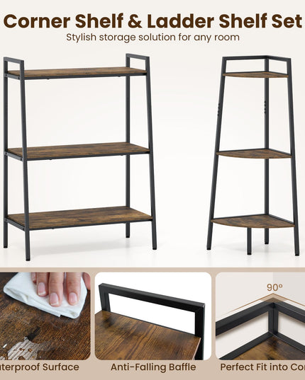 GIANTEX 3-Tier Ladder Shelf & Corner Shelf Set
