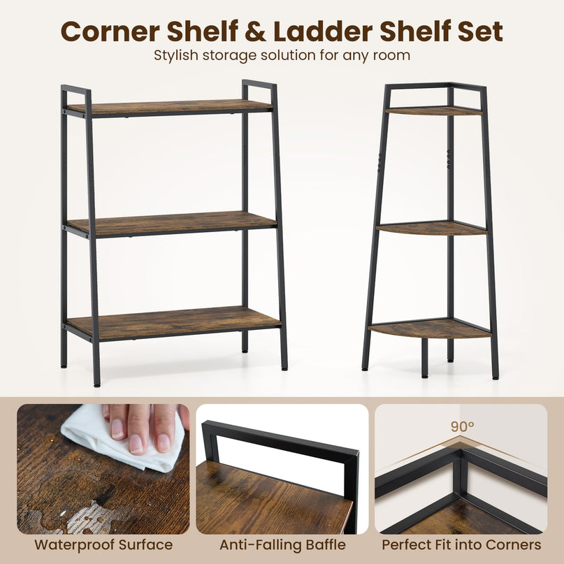 GIANTEX 3-Tier Ladder Shelf & Corner Shelf Set