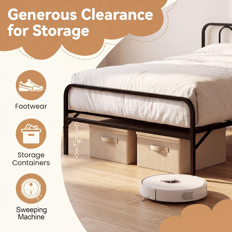 Giantex Foldable Twin Bed Frame with Headboard and Footboard