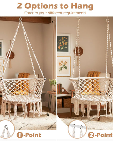 Chaise hamac Giantex | Balancelle macramé avec pompons