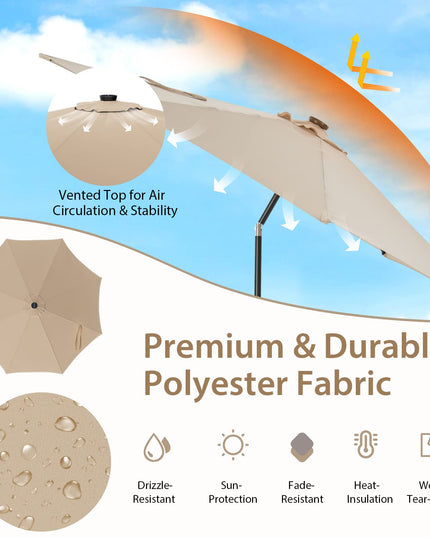 Giantex 10 ft Patio Umbrella with 112 Solar Lights, Outdoor Table Market Umbrellas with 8 Ribs