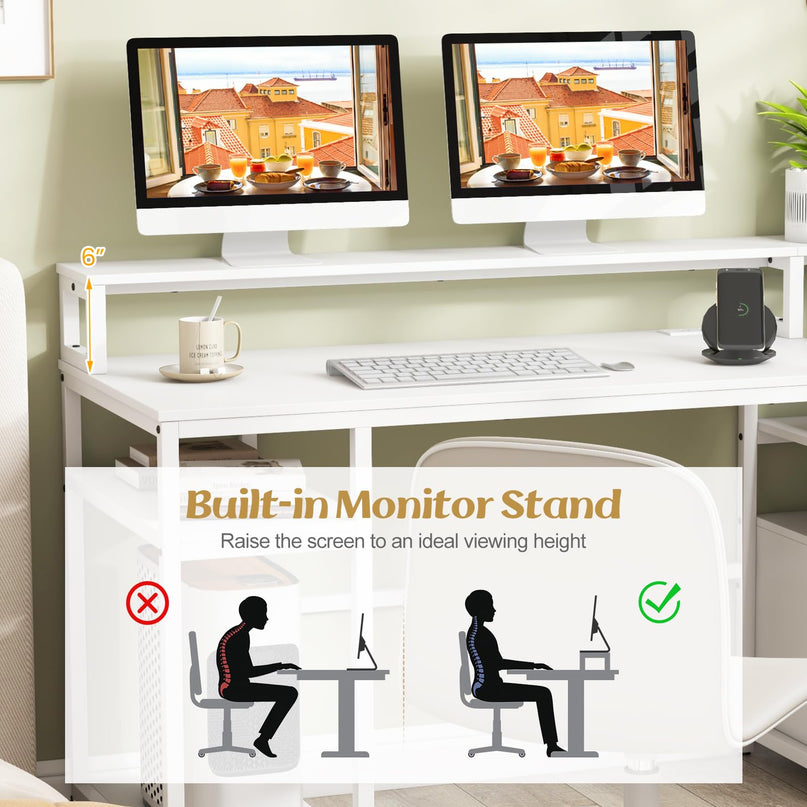 Giantex 66 Inch Home Office Workstation with Charging Station