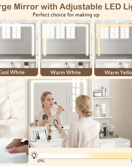 Coiffeuse CHARMAID avec miroir LED et lumières