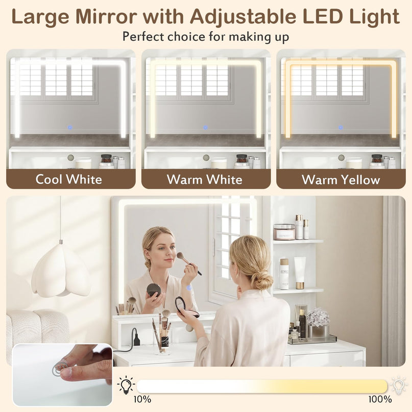 Coiffeuse CHARMAID avec miroir LED et lumières