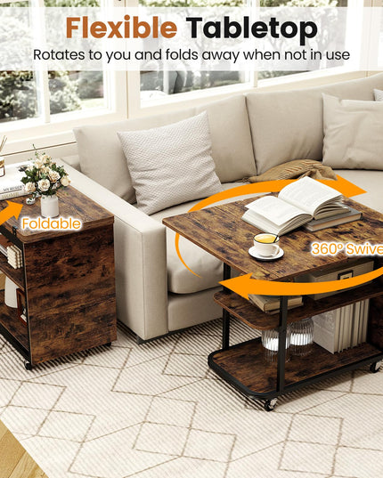 Giantex 3-Tier Mobile Side Table with Foldable Top & Universal Wheels (1/2)