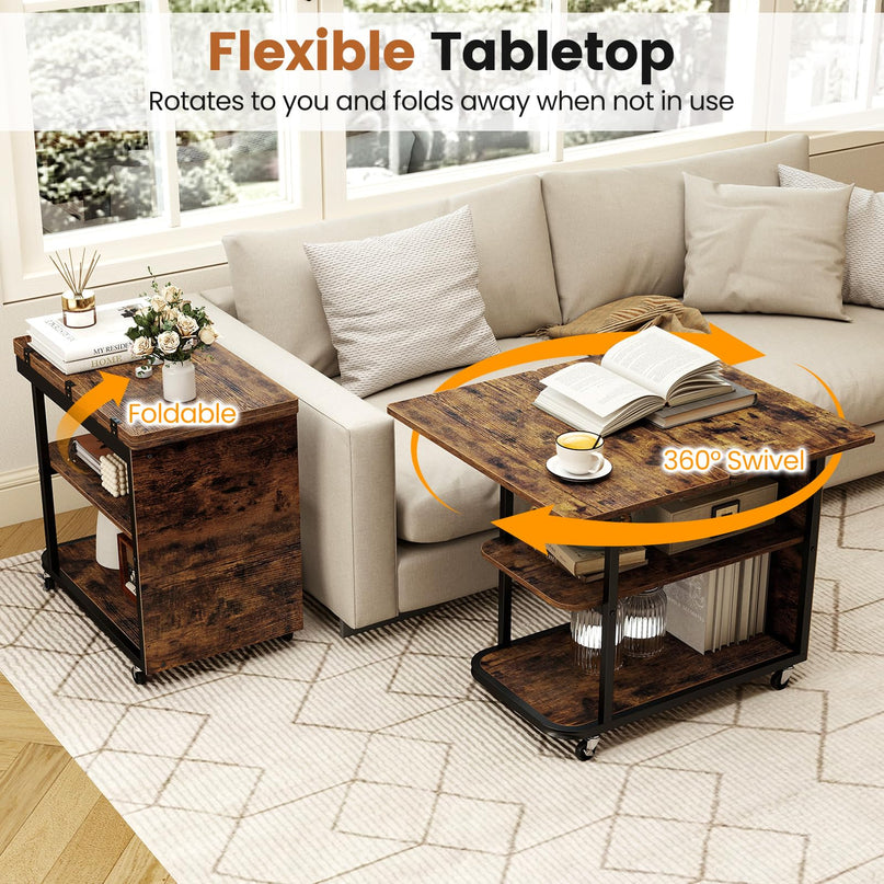 Giantex 3-Tier Mobile Side Table with Foldable Top & Universal Wheels (1/2)
