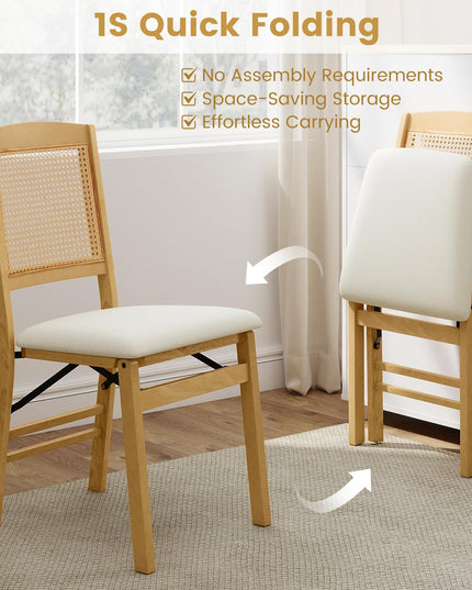 Giantex Rubber Wood Kitchen Chair w/Linen Padded Seat & Rattan Backrest No Assembly