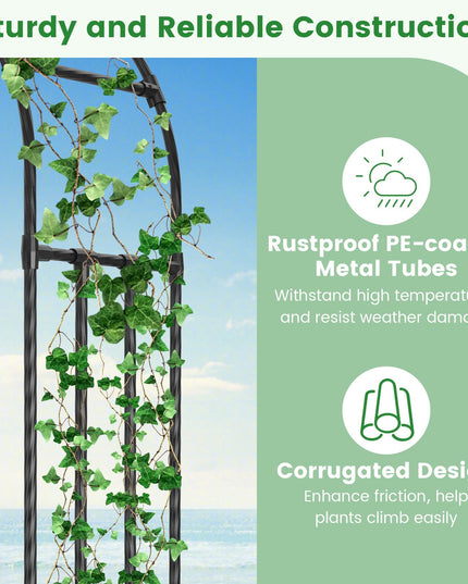 Giantex Garden Arch Trellis, 60''W x 95''H Metal Arbor with Corrugated PE-Coated Steel Tubes for Climbing Plants Roses Ivy