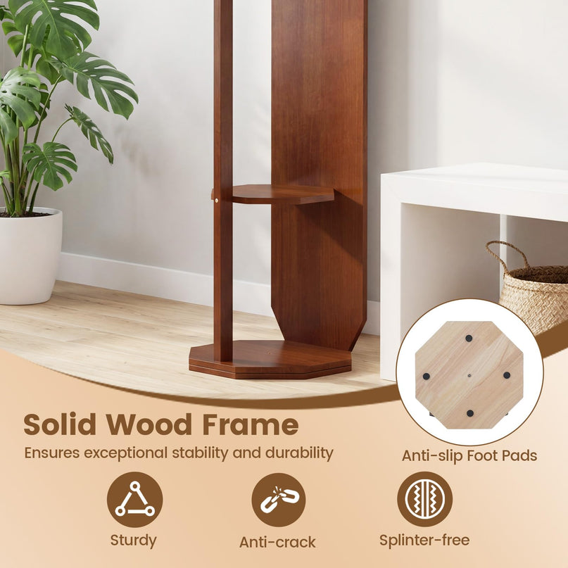 Giantex 65.5" Wood Floor Standing Mirror with Clothes Rod