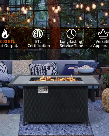 Giantex Outdoor Propane Fire Table - 52-inch Outdoor PE Rattan Propane Fire Table with Metal Lid