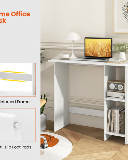 Giantex Small Desk, Compact Study Writing Desk with 3-Position Adjustable Shelf, Anti-Toppling Kit