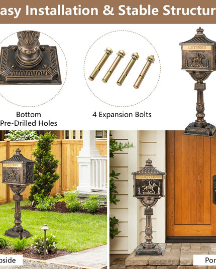 Cast Aluminum Mailbox with Post - Giantex