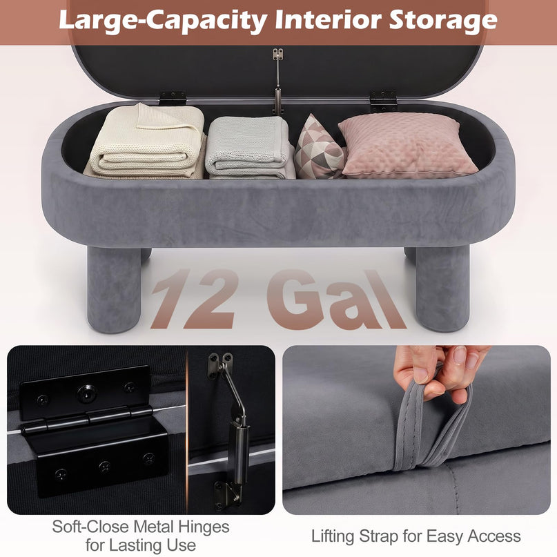GIANTEX 41" Oval Ottoman with Storage and Upholstered Seat