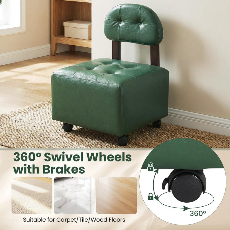 Giantex Small Modern Square Rolling Footrest Stools Set of 2