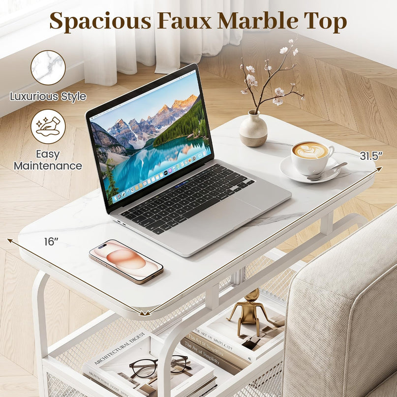 Giantex Rolling Side Table with Mesh Storage Basket