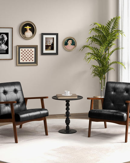 Giantex Mid Century Modern Accent Chair, Upholstered Tufted Armchair with Solid Rubber Wood Frame