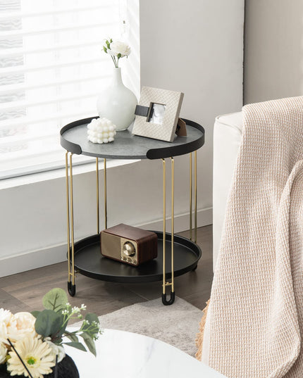 Giantex Modren Side Table, Faux Marble End Table with Golden Frame and Removable Tray