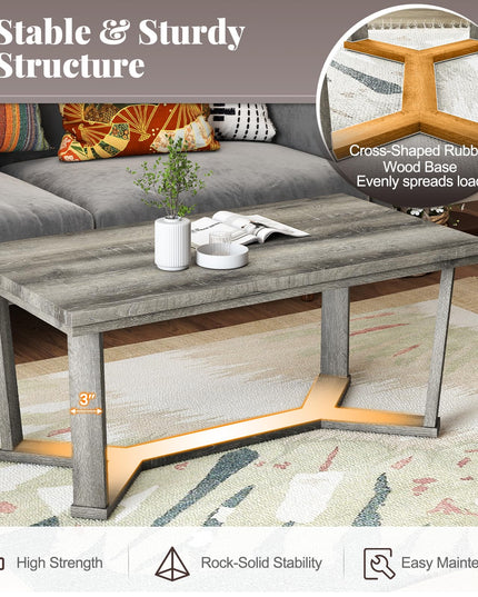 Giantex Farmhouse Wood Coffee Table for Reception Office