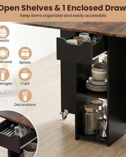 Table à manger pliante Giantex 47,5 po avec étagère de rangement à 2 niveaux et tiroir