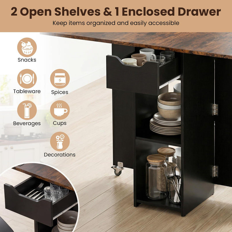 Table à manger pliante Giantex 47,5 po avec étagère de rangement à 2 niveaux et tiroir