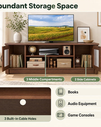 GIANTEX 63" Wooden Farmhouse TV Stand with 2 Fluted Doors