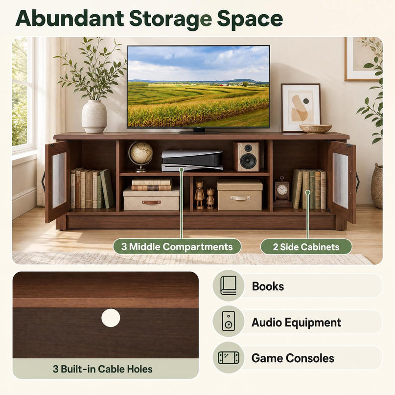 GIANTEX 63" Wooden Farmhouse TV Stand with 2 Fluted Doors