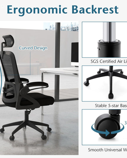 Giantex Ergonomic Mesh Office Chair, High Back Desk Chair with Adjustable Headrest, Lumbar Support