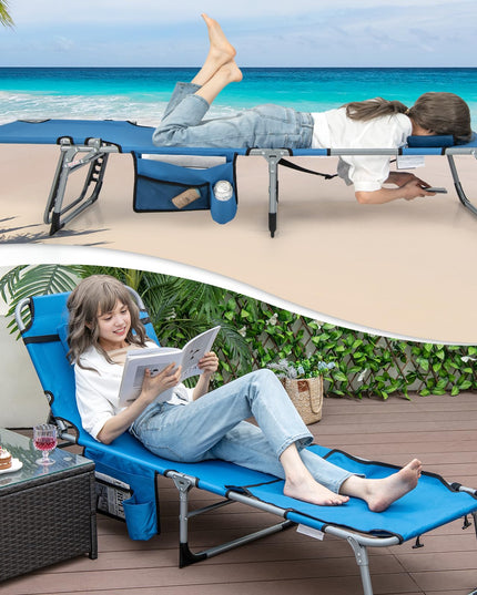 Giantex Folding Beach Tanning Chair - Outdoor Chaise Lounge Chair, 5-Position Adjustable Lounger with Face Hole