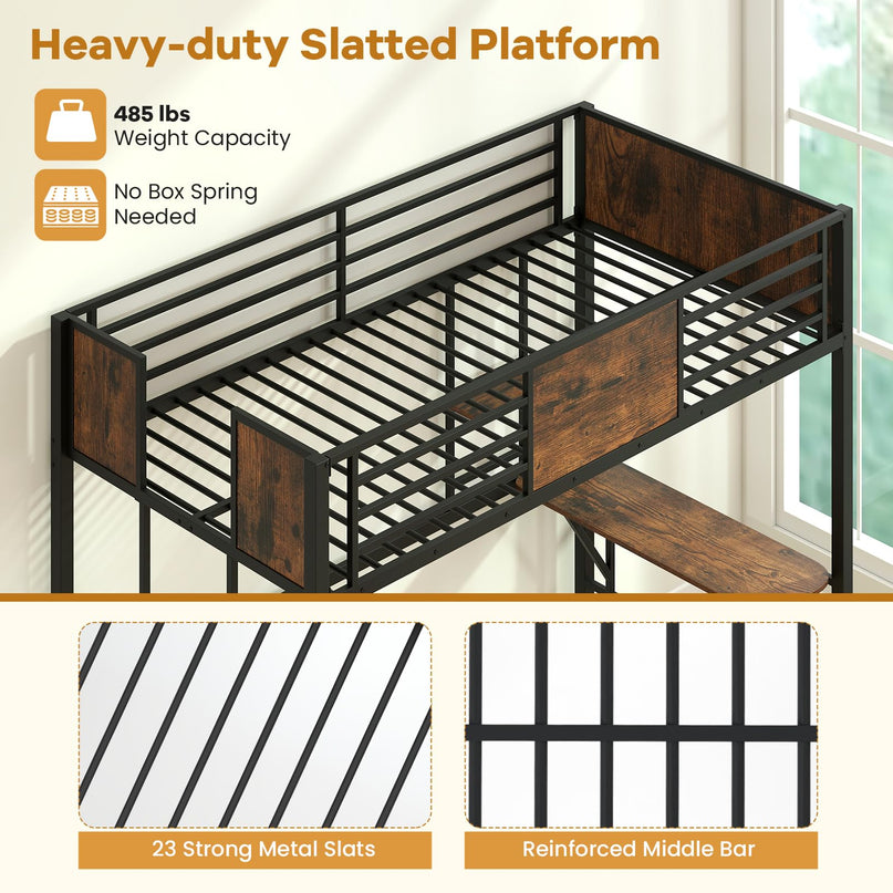Giantex Twin Loft Bed with Desk - Heavy-Duty Metal Bed Frame