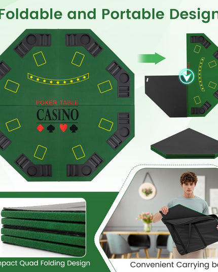 Giantex 48" Poker Table Top, 8 Player Foldable Texas Holdem Poker Mat Layout w/Carrying Bag