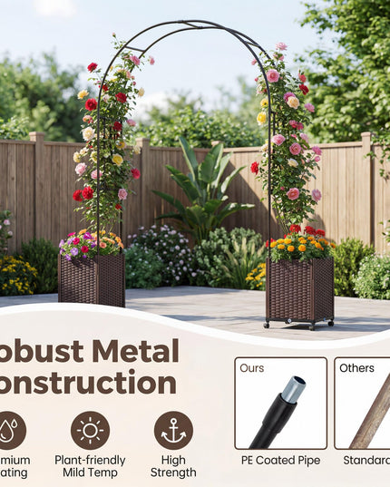 Giantex Metal Garden Arch Trellis Arbor with 2 Self-Watering Planter Boxes