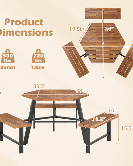 Giantex Picnic Table Bench Set for 6 for Front Porch Patio Lawn Garden