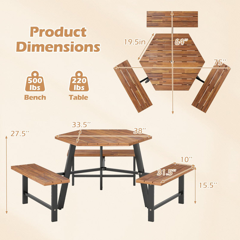 Giantex Picnic Table Bench Set for 6 for Front Porch Patio Lawn Garden