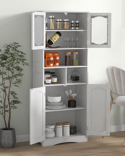 Giantex 58.5" Tall Storage Cabinet - Pantry Cabinet with Tempered Glass Doors, Adjustable Shelves