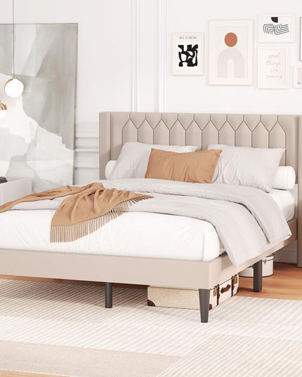 Giantex Queen Size Dutch Velvet Upholstered Platform Bed with Wingback Headboard