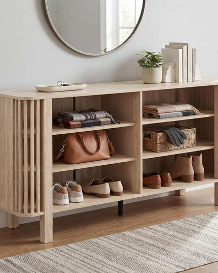 Giantex 59" TV Stand for TVs Up to 55 Inches with Adjustable Shelves & Unique Slatted Decoration
