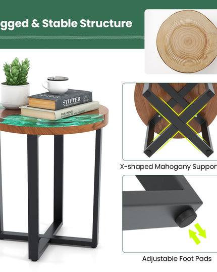 Giantex 20” Teak Wood Outdoor Side Table - Round End Table with Epoxy Resin Tabletop