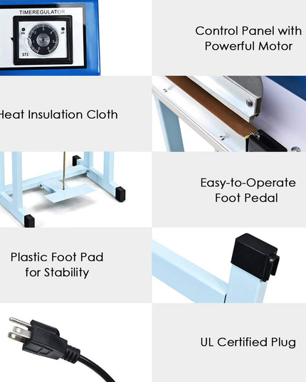 110V 12" Foot Pedal Impulse Sealer with Cutter, Heat Seal Closer Plastic Bag Sealing Machine