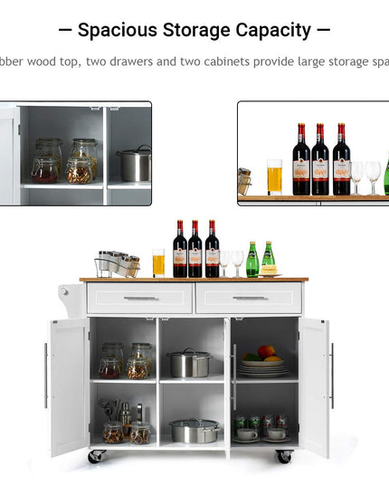 Giantex Kitchen Island Cart , 2 Drawers, 3 Door Cabinet