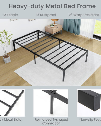 Giantex Twin Bed Frame, 14 Inch Metal Platform Bed with Under Bed Storage Space, Heavy-Duty Steel Slat Mattress Foundation