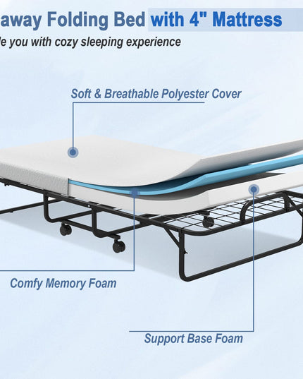 Sturdy and Durable Metal Folding Bed with Mattress