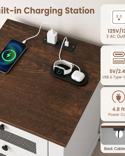 GIANTEX 2-Drawer Nightstand with Charging Station & Open Storage (1/2)